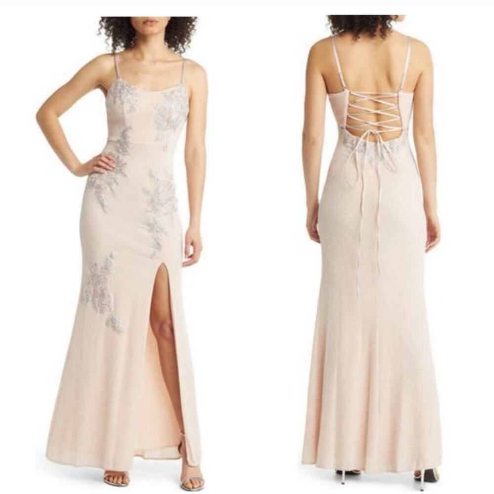NWT XSCAPE Cocktail Sequin Glitter Maxi Prom Dress sz 4